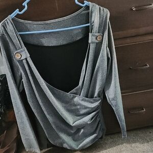 SHEIN Charcoal Long Sleeve Top with Wooden Button Accents